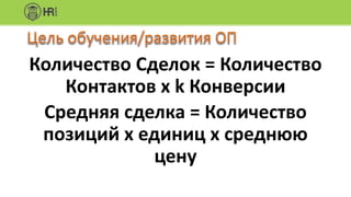Количество Сделок = Количество
Контактов х k Конверсии
Средняя сделка = Количество
позиций х единиц х среднюю
цену
 