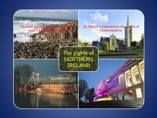 The Giant's Causeway on the northeast
coast of Northern Ireland
St. Patrick's Cathedral in the county of
Pembrokeshire
The Old Bushmills Distillery in Bushmills The Ulster Museum in Belfast
The sights of
NORTHERN
IRELAND
 