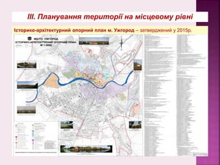 ІІІ. Планування території на місцевому рівні
Історико-архітектурний опорний план м. Ужгород – затверджений у 2015р.
 