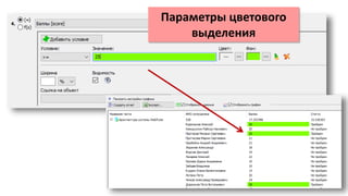 Параметры цветового
выделения
 