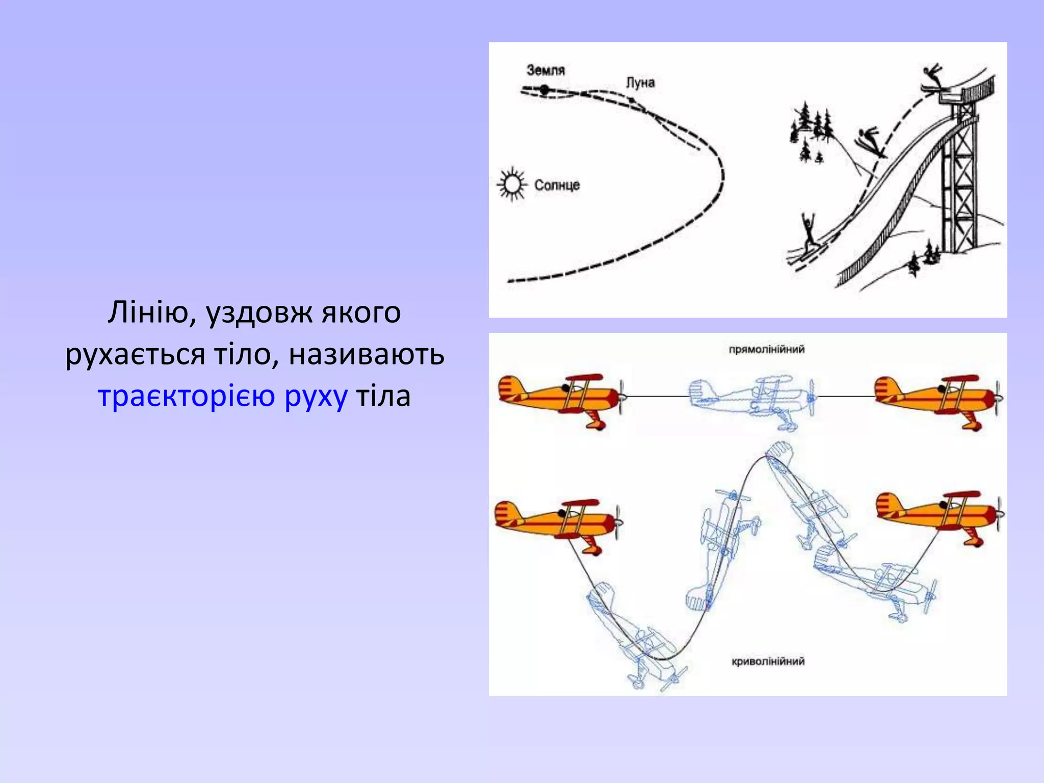 Лінію, уздовж якого
рухається тіло, називають
траєкторією руху тіла
 