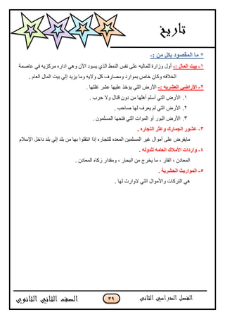 39
: ِٓ ً‫ثى‬ ‫اٌّمٖٛك‬ ‫ِب‬ *-
1-‫ث١ذ‬: ‫اٌّبي‬-‫٪حٚڃس‬ ِ‫ٲ‬ ‫ڂٍٺُّو‬ ‫جوجٌه‬ ِ‫ًى‬ ‫جألڄ‬ ‫ٌّٓو‬ ًُ‫جپ‬ ١‫جپنڃ‬ ّ‫چٳ‬ َ‫٪ٿ‬ ‫پٿڃحپْو‬ ‫ًَجٌز‬ ‫أًټ‬
. ‫جپ٫حڀ‬ ‫جپڃحټ‬ ‫ذْص‬ ِ‫ئپ‬ ‫ُّّى‬ ‫ًڂح‬ ‫ًالّو‬ ‫ٺٽ‬ ٌٰ‫ًڂٛح‬ ‫ذڃٌجٌو‬ ٘‫نح‬ ‫ًٺحڄ‬ ‫جپهبلٲو‬
2-: ٗ٠‫اٌقْو‬ ٟ‫األهاض‬-. ‫ٮٿطيح‬ ٍٗ٪ ‫٪ٿْيح‬ ً‫ّإن‬ ِ‫جپط‬ ٌٜ‫جأل‬
1.. ‫قٍخ‬ ‫ًال‬ ‫ٶطحټ‬ ‫وًڄ‬ ‫ڂڅ‬ ‫أىٿيح‬ ‫أْٿځ‬ ِ‫جپط‬ ٌٜ‫جأل‬
2.. ‫ٚحقد‬ ‫پيح‬ ٍٰ٫ّ ‫پځ‬ ِ‫جپط‬ ٌٜ‫جأل‬
3.. ‫جپڃٓٿڃٌڄ‬ ‫ٲطكيح‬ ِ‫جپط‬ ‫جپڃٌجش‬ ً‫أ‬ ٌٌ‫جپر‬ ٌٜ‫جأل‬
3-ْ‫ف‬. ٖ‫اٌزغبه‬ ‫ٚفضو‬ ‫اٌغّبهن‬ ‫ٛه‬
‫جإلْبلڀ‬ ‫وجنٽ‬ ‫ذٿى‬ ِ‫ئپ‬ ‫ذٿى‬ ‫ڂڅ‬ ‫ذيح‬ ‫جچطٷٿٌج‬ ‫ئيج‬ ‫پٿطؿحٌه‬ ‫جپڃ٫ىه‬ ‫جپڃٓٿڃْڅ‬ ٍْ‫ٮ‬ ‫أڂٌجټ‬ َ‫٪ٿ‬ ٍٜ‫ڂحّٳ‬
4-ٚ. ٌٗٚ‫ٌٍل‬ ِٗ‫اٌقب‬ ‫األِالن‬ ‫اهكاد‬
‫ّهٍؼ‬ ‫ڂح‬ ، ٌ‫جپٷح‬ ، ‫جپڃ٫حوڄ‬. ‫جپڃ٫حوڄ‬ ‫َٺحه‬ ٌ‫ًڂٷىج‬ ، ٌ‫جپركح‬ ‫ڂڅ‬
5-. ‫اٌؾْو٠خ‬ ‫اٌّٛاه٠ش‬
. ‫پيح‬ ‫الًجٌظ‬ ِ‫جپط‬ ‫ًجألڂٌجټ‬ ‫جپطٍٺحش‬ ِ‫ى‬
 