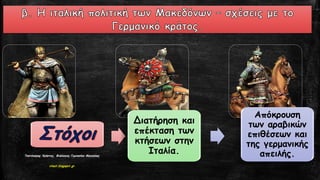 Διατήρηση και
επέκταση των
κτήσεων στην
Ιταλία.
Απόκρουση
των αραβικών
επιθέσεων και
της γερμανικής
απειλής.Τσατσούρης Χρήστος, Φιλόλογος Γυμνασίου Μαγούλας
xtsat.blogspot.gr
 