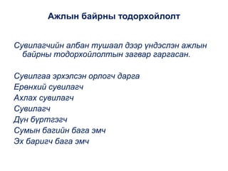 Ажлын байрны тодорхойлолт | PPT