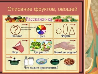 Описание фруктов, овощей
 
