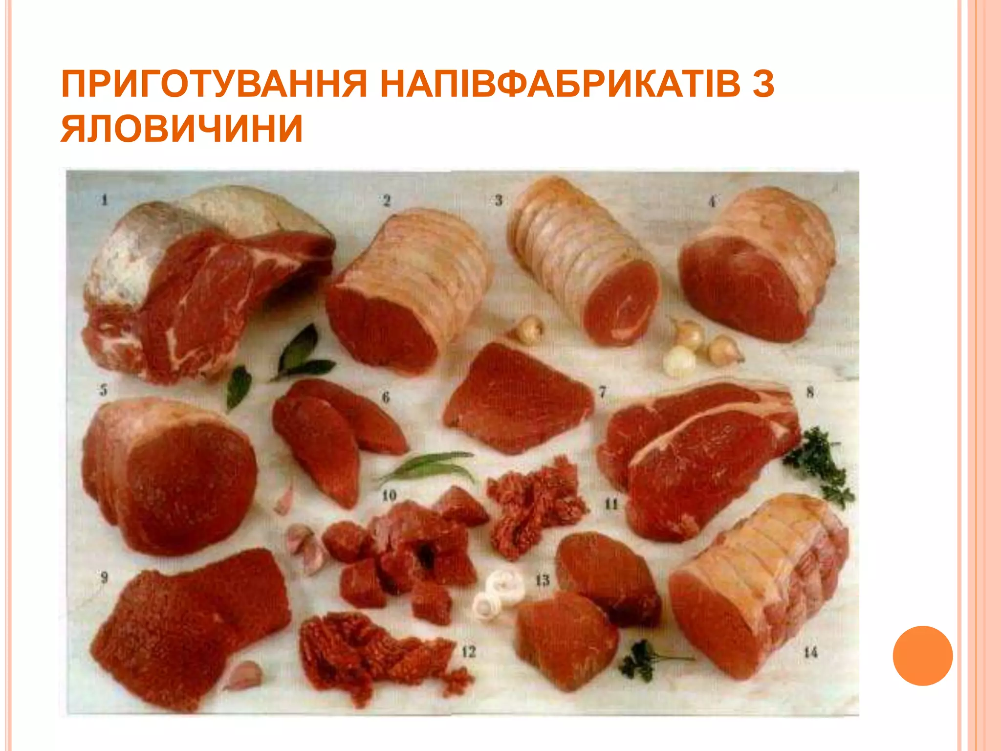 ПРИГОТУВАННЯ НАПІВФАБРИКАТІВ З
ЯЛОВИЧИНИ
 