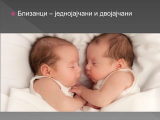  Близанци – једнојајчани и двојајчани
 