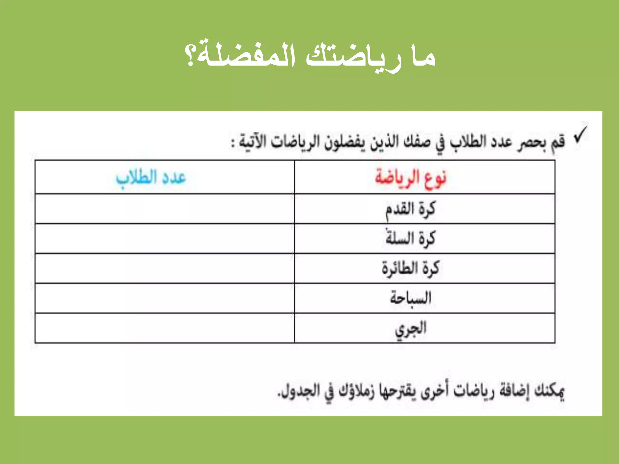 ‫المفضلة؟‬ ‫رياضتك‬ ‫ما‬
 