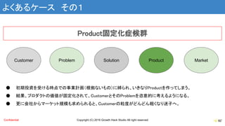 Copyright (C) 2016 Growth Hack Studio All right reservedConfidential
よくあるケース　その１
Product固定化症候群
Customer Problem Solution P...