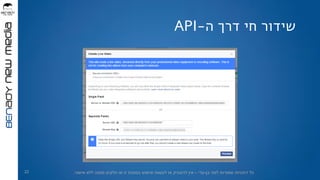 ‫בן‬ ‫למני‬ ‫שמורות‬ ‫הזכויות‬ ‫כל‬-‫עדי‬–‫אישור‬ ‫ללא‬ ‫ממנה‬ ‫חלקים‬ ‫או‬ ‫זו‬ ‫במצגת‬ ‫שימוש‬ ‫לעשות‬ ‫או‬ ‫להעתיק‬ ‫אין‬.
‫ה‬ ‫דרך‬ ‫חי‬ ‫שידור‬-API
22
 