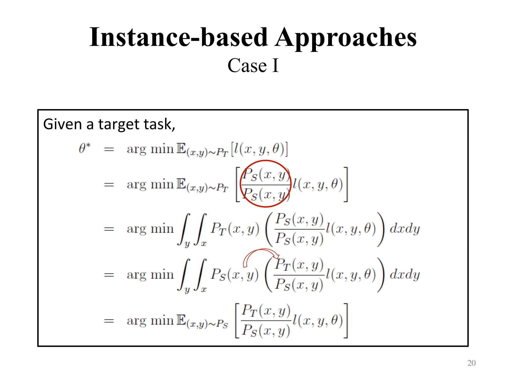 Instance-based Approaches
Case I
Given	a	target	task,
20	
 