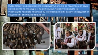 Въздействието на маскираните кукери допълнително се подсилва и от звука
на окачените по тях медни и тучени звънци. Чановете на кръста на
участниците понякога тежат над 40 килограма и почти винаги се предават от
баща на син от няколко поколения.
 