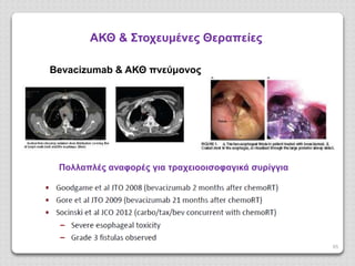 65
ΑΚΘ & Στοχευμένες Θεαπείες
Bevacizumab & ΑΚΘ πνεύμονος
Πολλαπλές αναφορές για τραχειοοισοφαγικά συρίγγια
 