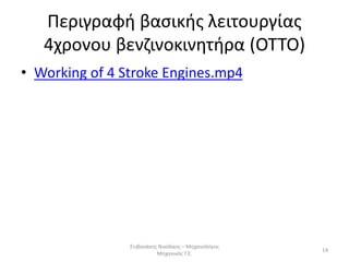 Περιγραφή βασικής λειτουργίας
4χρονου βενζινοκινητήρα (OTTO)
• Working of 4 Stroke Engines.mp4
Στιβανάκης Νικόλαος – Μηχανολόγος
Μηχανικός Τ.Ε.
14
 