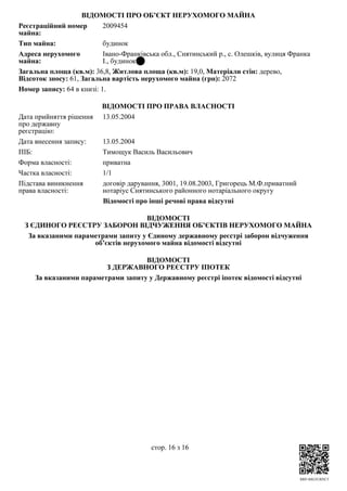 Витяг із ДРРП на нерухоме майно по Тимощуку Василю Васильовичу