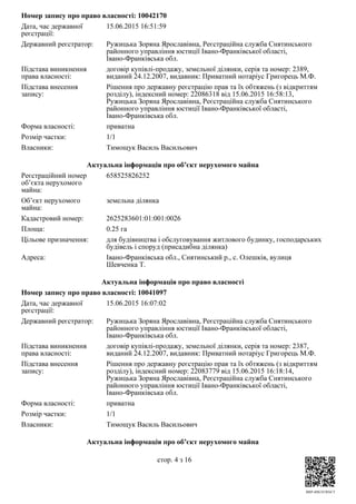 Витяг із ДРРП на нерухоме майно по Тимощуку Василю Васильовичу