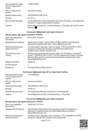 Витяг із ДРРП на нерухоме майно по Тимощуку Василю Васильовичу