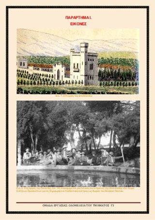 2ο
ΓΥΜΝΑΣΙΟ ΑΓΙΩΝ ΑΝΑΡΓΥΡΩΝ
ΣΧΟΛΙΚΟ ΕΤΟΣ 2015-2016
ΠΑΡΑΡΤΗΜΑ Ι.
ΕΙΚΟΝΕΣ
Εικ. 1. Ο Πύργος της Βασιλίσσης
Εικ. 2. Στις αρχές της δεκαετίας του `50 παραχωρείται μια έκταση του κτήματος της βασιλίσσης στο Σώμα
Ελλήνων Προσκόπων για τη δημιουργία εκπαιδευτικού κέντρου ως δωρεά του Βασιλιά Παύλου.
ΟΜΑΔΑ ΕΡΓΑΣΙΑΣ: ΟΛΟΜΕΛΕΙΑ ΤΟΥ ΤΜΗΜΑΤΟΣ Γ3
 