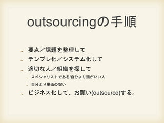 outsourcing
Ҫ㣯n}
ƥץ컯ƥ໯
mФˣM̽
ڥꥹȤǤ/Է֤^
Է֤gΰ
ӥͥơ(outsource)롣
 