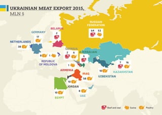 TOP-10 PORK MEAT PRODUCERS IN UKRAINE, MLN $
15 Iraq
10 Netherlands
6 Kazakhstan
4 Germany
3 Egypt
3 Republic of Moldova
3...