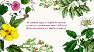 В состав серии Аюрведа вошли
главные косметические средства
для комплексного ухода за кожей
 