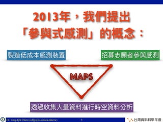 Dr. Ling-Jyh Chen (cclljj@iis.sinica.edu.tw) Copyright © 2016
2013
5
MAPS
 