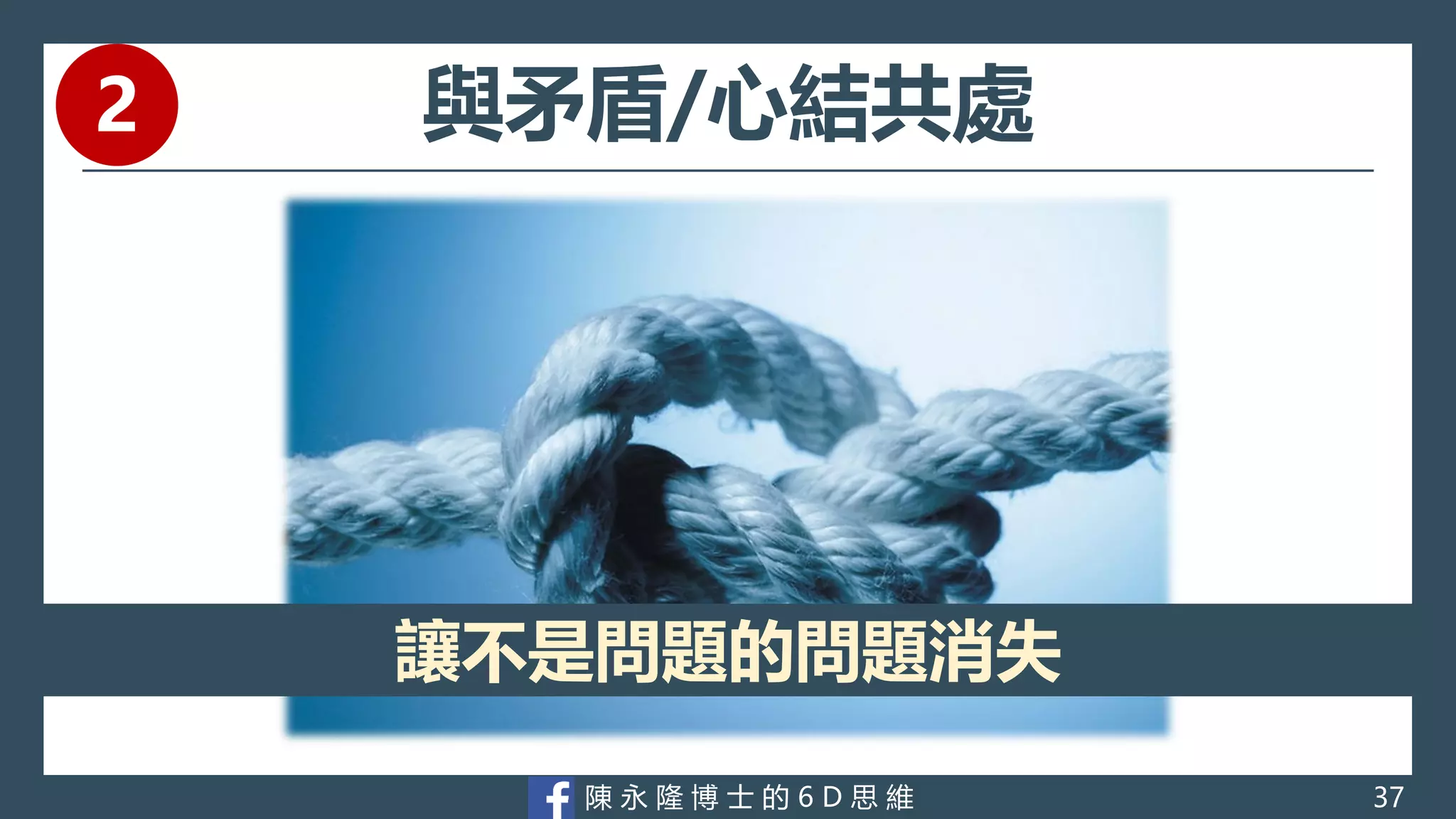 陳 永 隆 博 士 的 6 D 思 維
與矛盾/心結共處
讓不是問題的問題消失
37
2
 