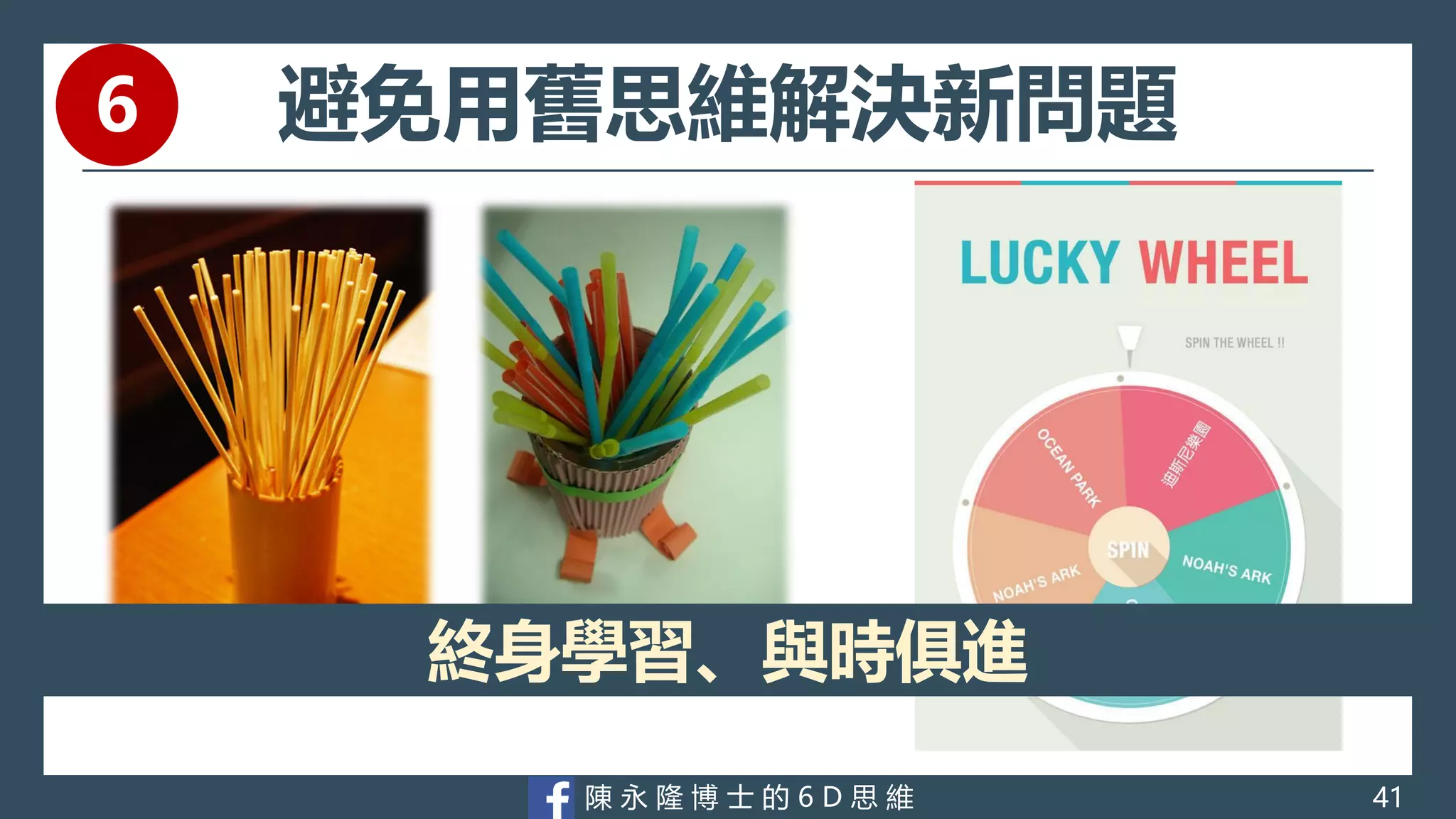陳 永 隆 博 士 的 6 D 思 維
避免用舊思維解決新問題
終身學習、與時俱進
41
6
 