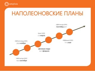 НАПОЛЕОНОВСКИЕ ПЛАНЫ
HR&Trainings EXPO
19-21 сентября
HR&Technology EXPO
23-24 ноября
Деловые люди
16-17 февраля
Kazan EXPO
2 -4 марта
HR&Reward EXPO
17-18 мая
HR&Trainings EXPO
Сентябрь 2017
 