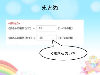 まとめ
くまさんのいち
 