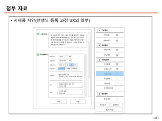 - 32 -
첨부 자료
§ 시제품 시안(선생님 등록 과정 UX의 일부)
 