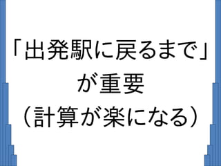 「出発駅に戻るまで」
が重要
（計算が楽になる）
 