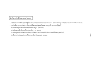  
 
1. การประเมินผลการพัฒนาคุณภาพผูเรียน (60 คะแนน) ใหนํากรอบการประเมินสวนที่ 1 (ผลการพัฒนาคุณภาพผูเรียน) ทุกรายการมาใชในการประเมิน
2. การประเมินรายงานการสังเคราะหผลการแกปญหาและพัฒนาผูเรียน(40 คะแนน) มีรายการประเมินดังนี้
2.1 การระบุปญหาและการกําหนดขอบเขตของปญหา (5 คะแนน)
2.2 รูปแบบ เทคนิค วิธีการแกปญหาและพัฒนา (15 คะแนน)
2.3 การนํารูปแบบ เทคนิค วิธีการแกปญหาและพัฒนา ไปใชแกปญหาและพัฒนา และผลที่เกิดขึ้น (15 คะแนน)
2.4 ขอเสนอเชิงนโยบายในการแกปญหาและพัฒนาในอนาคต (5 คะแนน)
สําหรับการประเมินวิทยฐานะครูชํานาญการ
-226-
 