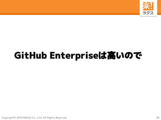 Copyright© 2016 RAKUS Co., Ltd. All Rights Reserved
GitHub Enterpriseは高いので
28
 