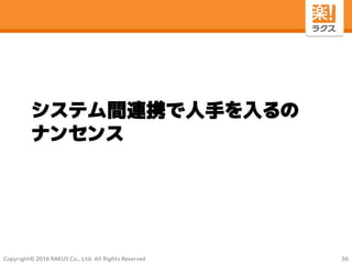 Copyright© 2016 RAKUS Co., Ltd. All Rights Reserved
システム間連携で人手を入るの
ナンセンス
36
 