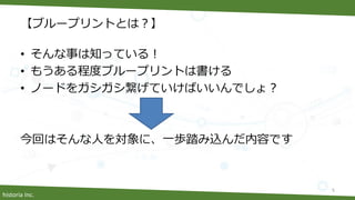 historia Inc.
【ブループリントとは？】
• そんな事は知っている！
• もうある程度ブループリントは書ける
• ノードをガシガシ繋げていけばいいんでしょ？
今回はそんな人を対象に、一歩踏み込んだ内容です
5
 