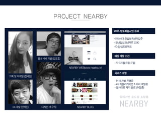 PROJECT NEARBY
NEARBY BLOG
NEARBY WEB(www.nearbyu.kr)
ios ?? (???) ??? (???)
-???? ????????
- ???? SMART 2030
- G-??????
2015 ?????? ??
?? ?? ??
- ? 3?? (5?~7?)
??? ??
- ?? ?? ???
- ios ?????? & ?? ???
- ???? ?? ?? (???)
?? ? ??? (???)
? & ?? ?? (???)
 