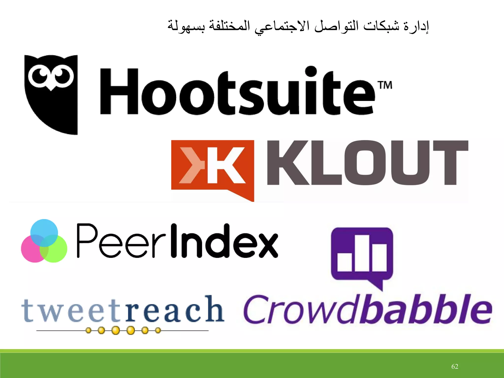 62
‫بسهولة‬ ‫المختلفة‬ ‫االجتماعي‬ ‫التواصل‬ ‫شبكات‬ ‫إدارة‬
 