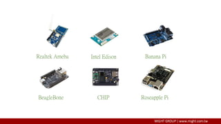Realtek Ameba Intel Edison Banana Pi
BeagleBone CHIP Roseapple Pi
 