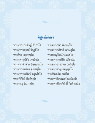 พิสูจน์อักษร
พระมหาประดิษฐ์ สิรีภาโส	 พระมหาธนา เตชธมฺโม
พระมหาจตุรงค์ จิรฏฺิโต	 พระมหาอภิชาติ ฌานสุโภ
พระธีระ อตฺตทนฺโต	 พระภาณุวัฒน์ รณฺ ชโย
พระมหาวุฒิชัย วุฑฺฒิชโย	 พระมหามนต์ชัย อภิชาโน
พระมหาค�ำสาย อินฺทปฺ โ	 พระมหาอรรถพล กุลสิทฺโธ
พระมหาอภิวัตร คุณวฑฺโฒ	 พระมหาจรัญ ธมฺมุตฺตโม
พระมหาพลวัฒน์ อรุณโชโต	 พระวันเฉลิม สมวํโส
พระกวีศักดิ์ กิตฺติรกฺโข	 พระมหาอิสระพงศ์ ธมฺมิสฺสโร
พระภาณุ โอภาสโก	 พระมหาเกียรติศักดิ์ กิตฺติวณฺโณ
 