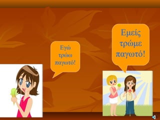 Εγώ
τρώω
παγωτό!
Εμείς
τρώμε
παγωτό!
 