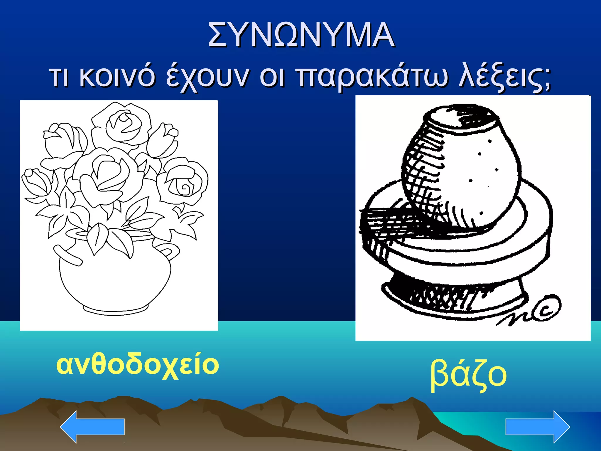 ΣΥΝΩΝΥΜΑΣΥΝΩΝΥΜΑ
τι κοινό έχουν οι παρακάτω λέξεις;τι κοινό έχουν οι παρακάτω λέξεις;
βάζοανθοδοχείο
 
