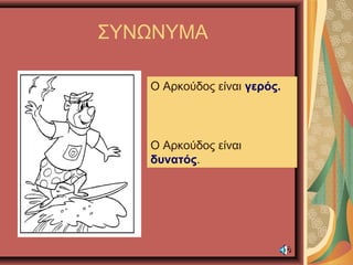 ΣΥΝΩΝΥΜΑ
Ο Αρκούδος είναι γερός.
Ο Αρκούδος είναι
δυνατός.
 