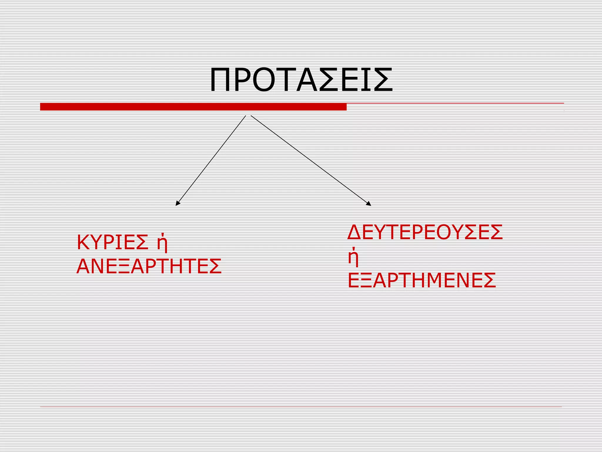 ΠΡΟΤΑΣΕΙΣ
ΚΥΡΙΕΣ ή
ΑΝΕΞΑΡΤΗΤΕΣ
ΔΕΥΤΕΡΕΟΥΣΕΣ
ή
ΕΞΑΡΤΗΜΕΝΕΣ
 