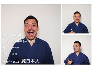 通称 カルロス
本名 小林勝宗 ［かつひろ］
身長 167cm
体重 75kg
特筆すべきこと 純日本人
 