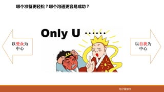 桔子爱读书
以受众为
中心
以自我为
中心
哪个准备更轻松？哪个沟通更容易成功？
 