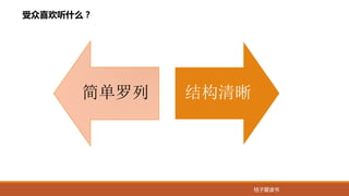 桔子爱读书
受众喜欢听什么？
简单罗列 结构清晰
 