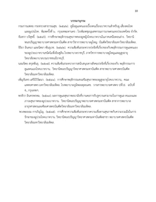 10
บรรณานุกรม
กรมการแพทย กระทรวงสาธารณสุข. (๒๕๔๒). คูมือดูแลตนเองเบื้องตนเรื่องเบาหวานสาหรับผู เสี่ยงตอโรค
และผูเปนโรค. พิมพครั้งที่ ๖. กรุงเทพมหานคร : โรงพิมพชุมนุมสหกรณการเกษตรแหงประเทศไทย จากัด.
จันทรา บริสุทธิ์. (๒๕๔0). การศึกษาพฤติกรรมสุขภาพของผูหญิงโรคเบาหวานในภาคเหนือตอนล่าง. วิทยานิ
พนธปริญญาพยาบาลศาสตรมหาบัณฑิต สาขาวิชาการพยาบาลผูใหญ บัณฑิตวิทยาลัยมหาวิทยาลัยมหิดล.
จิริยา อินทนา และนิตยา พันธุเวช. (๒๕๔๒). ความสัมพันธระหวางปจจัยที่เกี่ยวของกับพฤติกรรมการดูแลตนเอง
ของผูปวยเบาหวานชนิดไมพึ่งอินซูลิน โรงพยาบาลราชบุรี. ภาควิชาการพยาบาลผูใหญและผูสูงอายุ
วิทยาลัยพยาบาลบรมราชชนนีราชบุรี.
นอมจิตย สกุลพันธุ. (๒๕๓๕). ความสัมพันธระหวางการสนับสนุนทางสังคมปจจัยที่เกี่ยวของกับ พฤติกรรมการ
ดูแลตนเองโรคเบาหวาน. วิทยานิพนธปริญญาวิทยาศาสตรมหาบัณฑิต สาขาพยาบาลศาสตรบัณฑิต
วิทยาลัยมหาวิทยาลัยมหิดล.
เพ็ญจันทร เสรีนิวิวัฒนา. (๒๕๔๑). การศึกษาพฤติกรรมสงเสริมสุขภาพของผูสูงอายุโรคเบาหวาน, คณะ
แพทยศาสตร มหาวิทยาลัยมหิดล. โรงพยาบาลภูมิพลอดุลยเดช. วารสารพยาบาลศาสตร ปที่16 ฉบับที่
4., กรุงเทพฯ.
พรทิวา อินทรพรหม. (๒๕๓๙). ผลการดูแลสุขภาพอนามัยที่บานตอการรับรูความสามารถในการดูแล ตนเองและ
ภาวะสุขภาพของผูปวยเบาหวาน. วิทยานิพนธปริญญาพยาบาลศาสตรมหาบัณฑิต สาขาการพยาบาล
อายุรศาสตรและศัลยศาสตรบัณฑิตวิทยาลัยมหาวิทยาลัยมหิดล.
พวงพะยอม การภิญโญ. (๒๕๓๕). การศึกษาความสัมพันธระหวางความเชื่อดานสุขภาพกับความรวมมือในการ
รักษาของผูปวยโรคเบาหวาน. วิทยานิพนธปริญญาวิทยาศาสตรมหาบัณฑิตสาขา พยาบาลศาสตรบัณฑิต
วิทยาลัยมหาวิทยาลัยมหิดล.
 