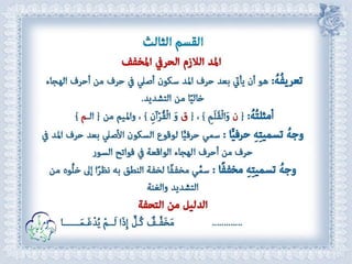 أحكام ( النون الساكنة و التنوين , الميم الساكنة , اللامات السواكن , المدود ) مع الدليل من التحفة و الجزرية  