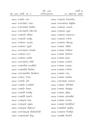 หนา ๑๖๔ (เลมที่ ๘)
เลม ๑๓๓ ตอนที่ ๑๔ ข ราชกิจจานุเบกษา ๓๐ พฤษภาคม ๒๕๕๙
๗๘๙๘ นางสมใจ วงษา
๗๘๙๙ นางสาวสมใจ วรรณา
๗๙๐๐ นางสาวสมโชค ติดเทียน
๗๙๐๑ นางสาวสมถวิล โชติการณ
๗๙๐๒ นางสมถวิล ทวีโคตร
๗๙๐๓ นางสมถวิล ทองพูน
๗๙๐๔ นางสมทรง นามแสง
๗๙๐๕ นางสมทรง บุญแท
๗๙๐๖ นางสาวสมทรง พรหมณี
๗๙๐๗ นางสมทรง มาลา
๗๙๐๘ นางสมทรง ยอดนิล
๗๙๐๙ นางสาวสมทรง สวัสดี
๗๙๑๐ นางสมทรัพย ฉกรรจศิลป
๗๙๑๑ นางสมทรัพย พิณเนียม
๗๙๑๒ นางสาวสมทรัพย เรืองไพศาล
๗๙๑๓ นางสมนา วิงวอน
๗๙๑๔ นางสมนึก แซวี
๗๙๑๕ นางสมนึก มานะพิมพ
๗๙๑๖ นางสมนึก ลินทอง
๗๙๑๗ นางสมบัติ ชวยเพ็ญ
๗๙๑๘ นางสมบัติ รอดแกว
๗๙๑๙ นางสมบูรณ คงวุน
๗๙๒๐ นางสมบูรณ บุญสุระ
๗๙๒๑ นางสมบูรณ หันชัยเนาว
๗๙๒๒ นางสาวสมบูรณ อัจฉริยะเกียรติ
๗๙๒๓ นางสมประสงค เอ็นดู
๗๙๒๔ นางสมปอง ไชยประโคม
๗๙๒๕ นางสาวสมปอง ดิษฐนอย
๗๙๒๖ นางสมปอง นามแกว
๗๙๒๗ นางสมปอง บุญตา
๗๙๒๘ นางสมปอง มุงจองกลาง
๗๙๒๙ นางสมปอง สารักษ
๗๙๓๐ นางสมปอง เอี่ยมบุญ
๗๙๓๑ นางสมพร กสิพันธ
๗๙๓๒ นางสมพร คําเมืองสา
๗๙๓๓ นางสมพร จันทรชวย
๗๙๓๔ นางสมพร ชุมแพ
๗๙๓๕ นางสมพร นวลรักษา
๗๙๓๖ นางสมพร นวลสกุล
๗๙๓๗ นางสมพร มาศรักษา
๗๙๓๘ นางสมพร ยานะ
๗๙๓๙ นางสมพร รอดเนียม
๗๙๔๐ นางสาวสมพร ฤกษกลาง
๗๙๔๑ นางสมพร วงศรําพันธ
๗๙๔๒ นางสมพร วชิระฟูกุล
๗๙๔๓ นางสมพร วุฒิเสน
๗๙๔๔ นางสมพร สุวรรณพันธ
๗๙๔๕ นางสมพร อวนออน
๗๙๔๖ นางสมพร อินทรสุริวงค
๗๙๔๗ นางสมพักตร พูลเอี่ยม
๗๙๔๘ นางสมพาล ทิวาพัฒน
๗๙๔๙ นางสมพิศ จันทรทวี
 